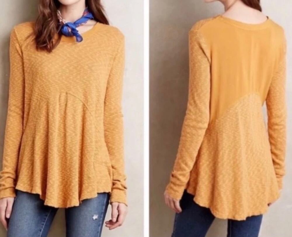 NWT $78 Anthropologie Left of Center Mixed Fabric Mustard Sz L Swing Tunic
